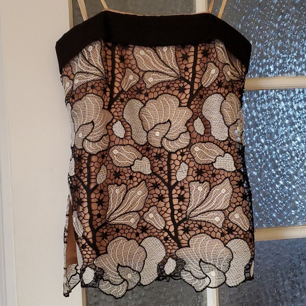 Host Pick BCBG Lace Strapless Knit White Black Nude NWT - Picture 3 of 13